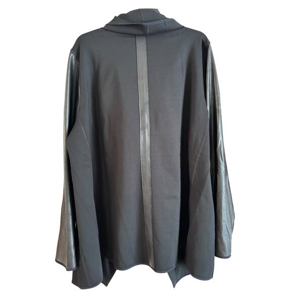 NWT SPANX Drape Front Jacket Ponte Faux Leather Wrap Cardigan Waterfall Black 3X - Picture 3 of 6